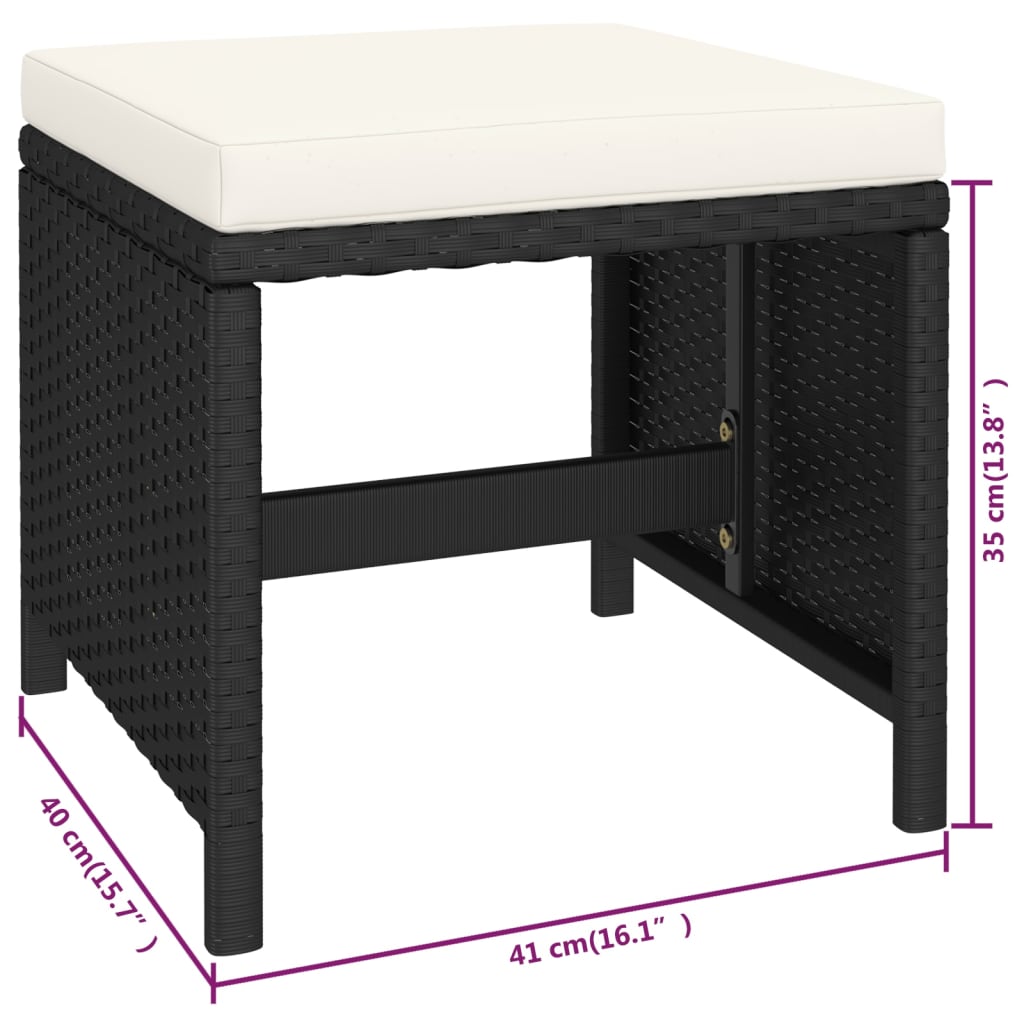 6 pièces. Groupe de repas de jardin avec coussins poly rotin noir