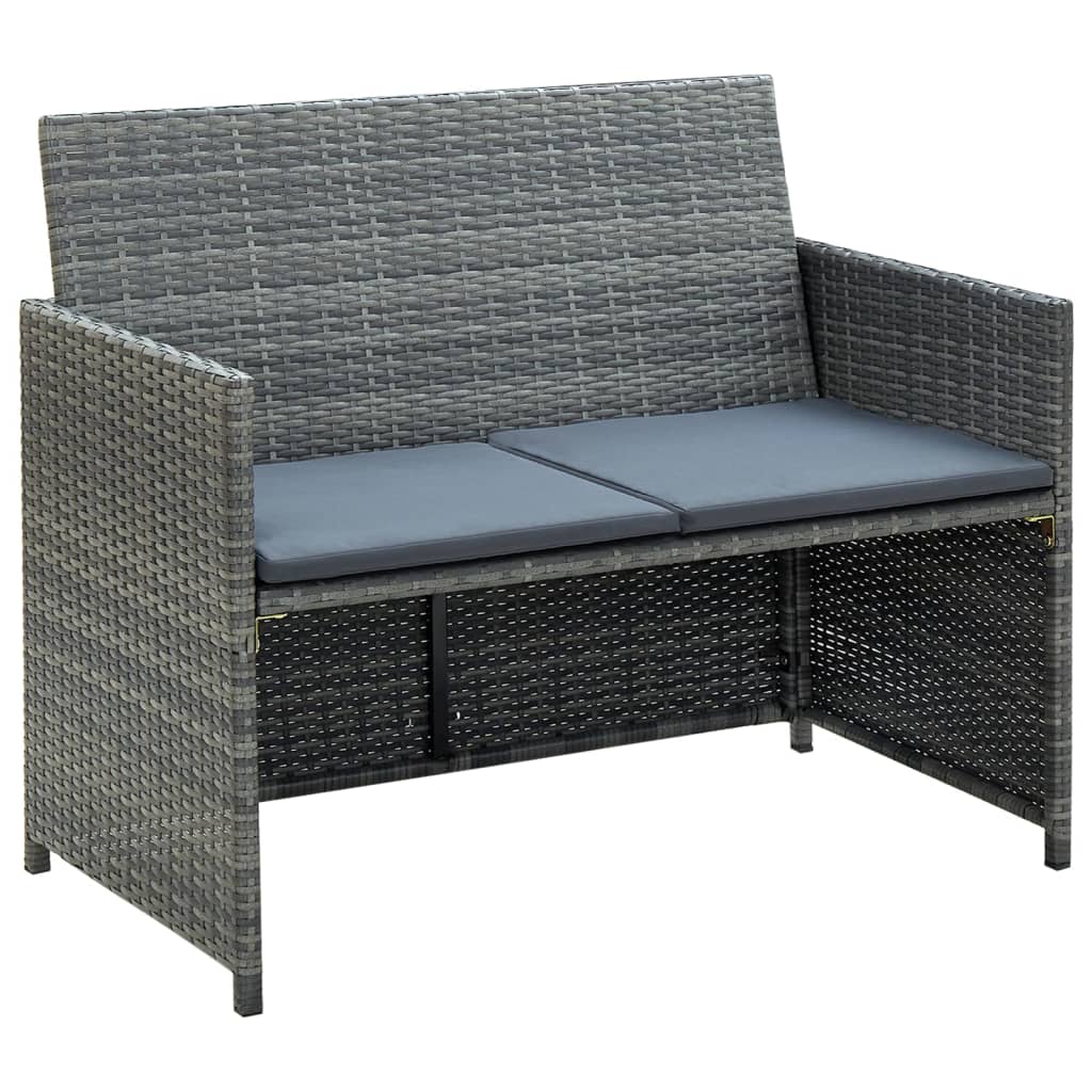 4-tlg. Garten-Lounge-Set mit Auflagen Poly Rattan Grau