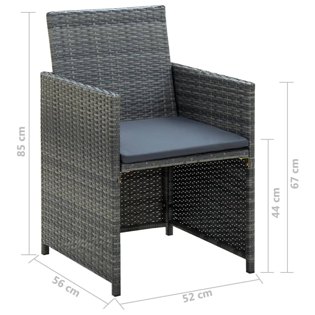 4-tlg. Garten-Lounge-Set mit Auflagen Poly Rattan Grau