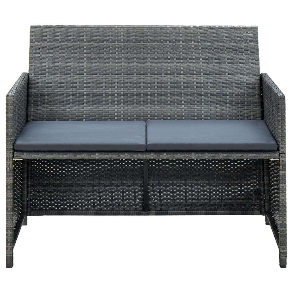 4-tlg. Garten-Lounge-Set mit Auflagen Poly Rattan Grau