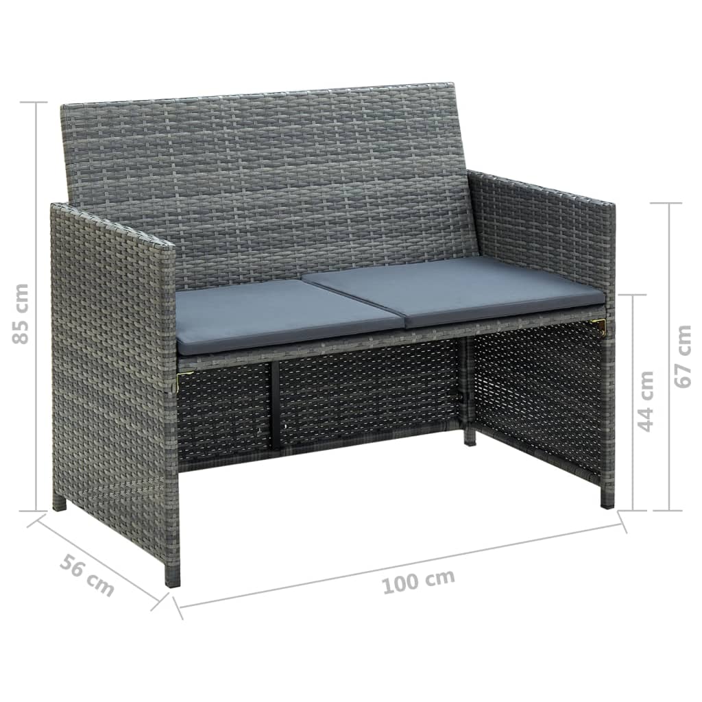 4-tlg. Garten-Lounge-Set mit Auflagen Poly Rattan Grau