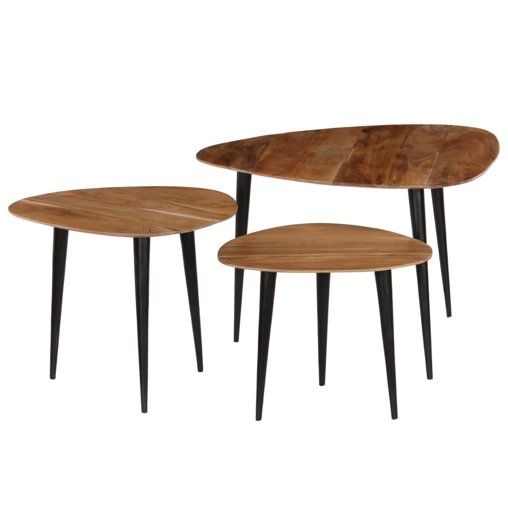 3-tlg. Couchtisch-Set Massivholz Akazie