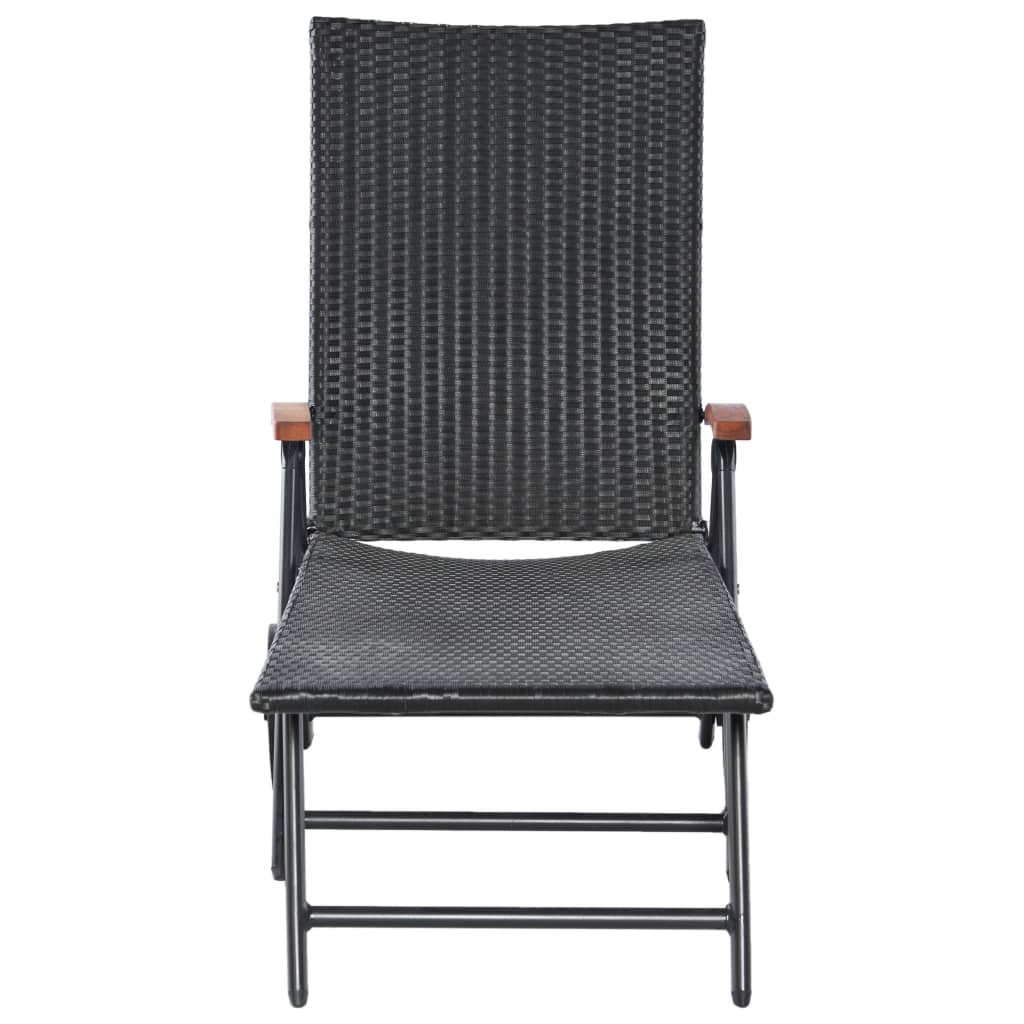Sonnenliege mit Rädern Poly Rattan Schwarz