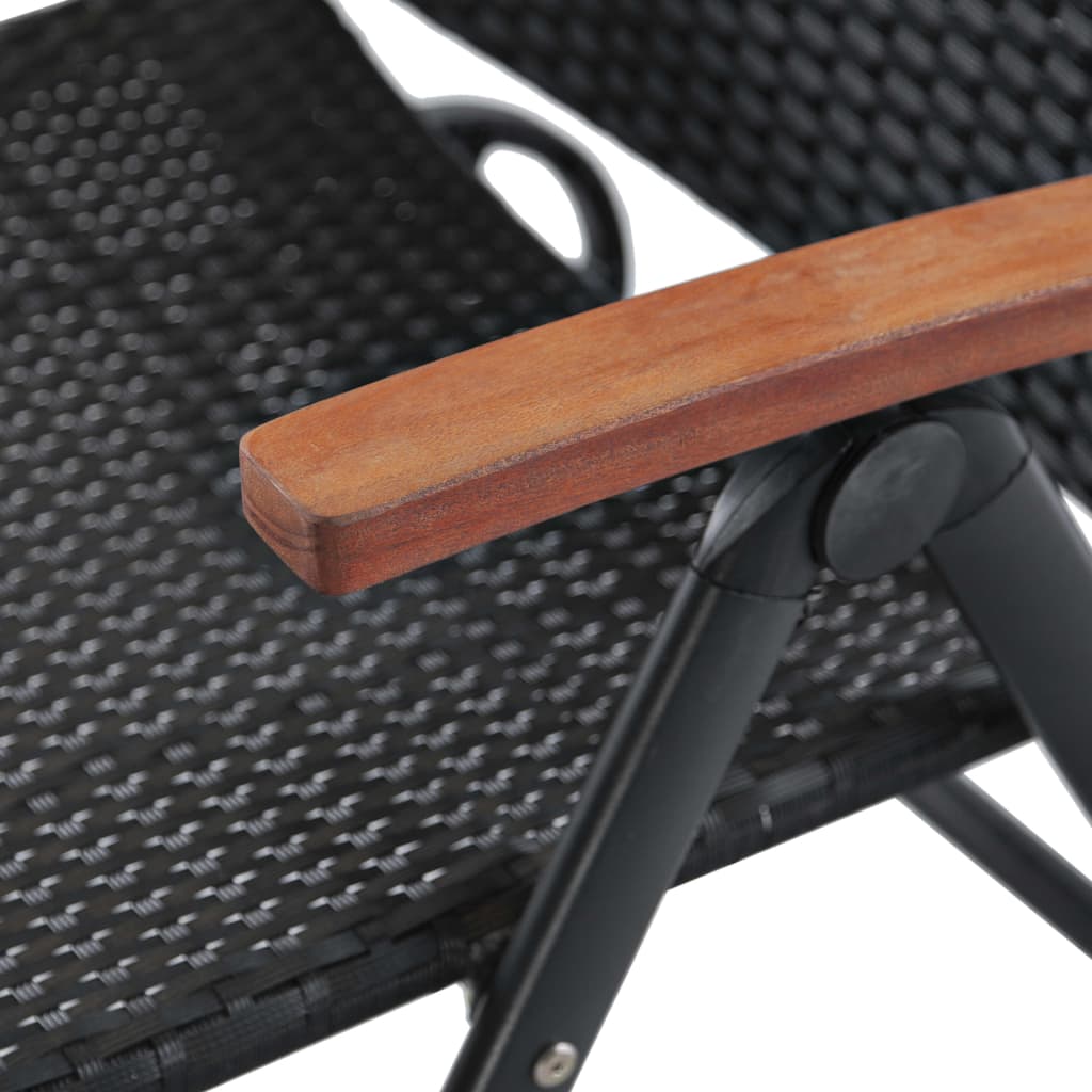 Sonnenliege mit Rädern Poly Rattan Schwarz