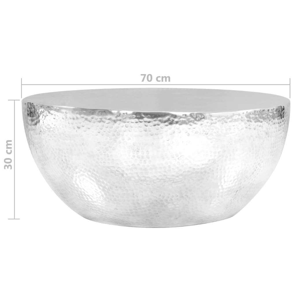 Coffee table made of hammered aluminum 70 x 30 cm silver