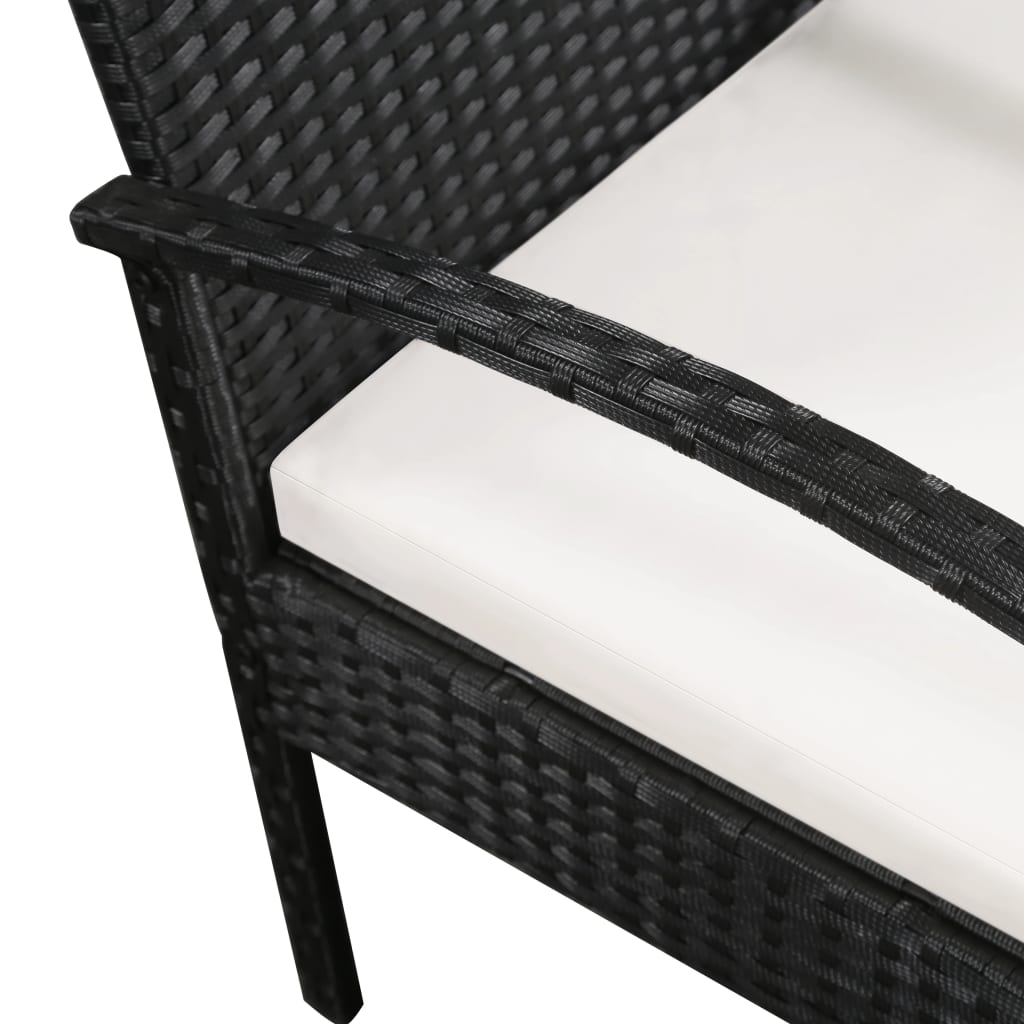 3-Sitzer-Gartensofa mit Auflagen Schwarz Poly Rattan