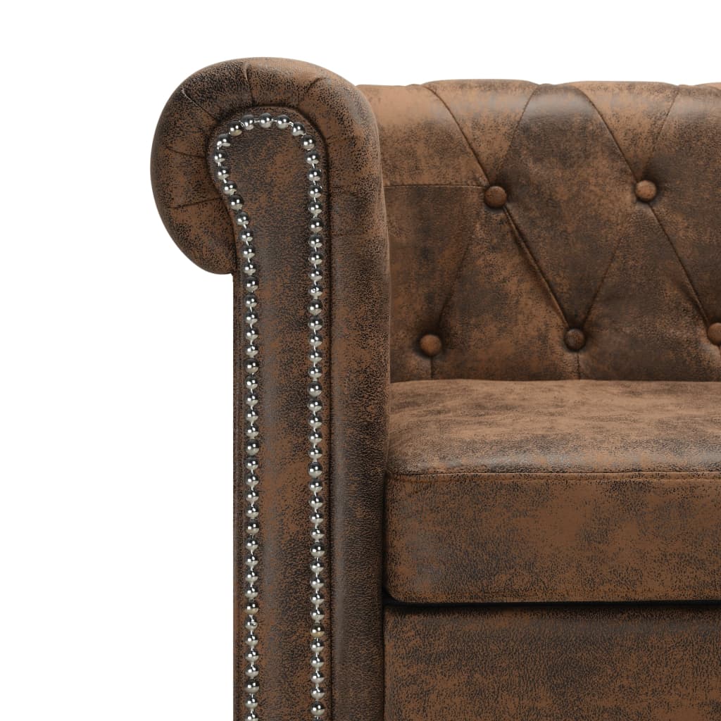 Chesterfield-Sofa L-Form Kunstwildleder Braun