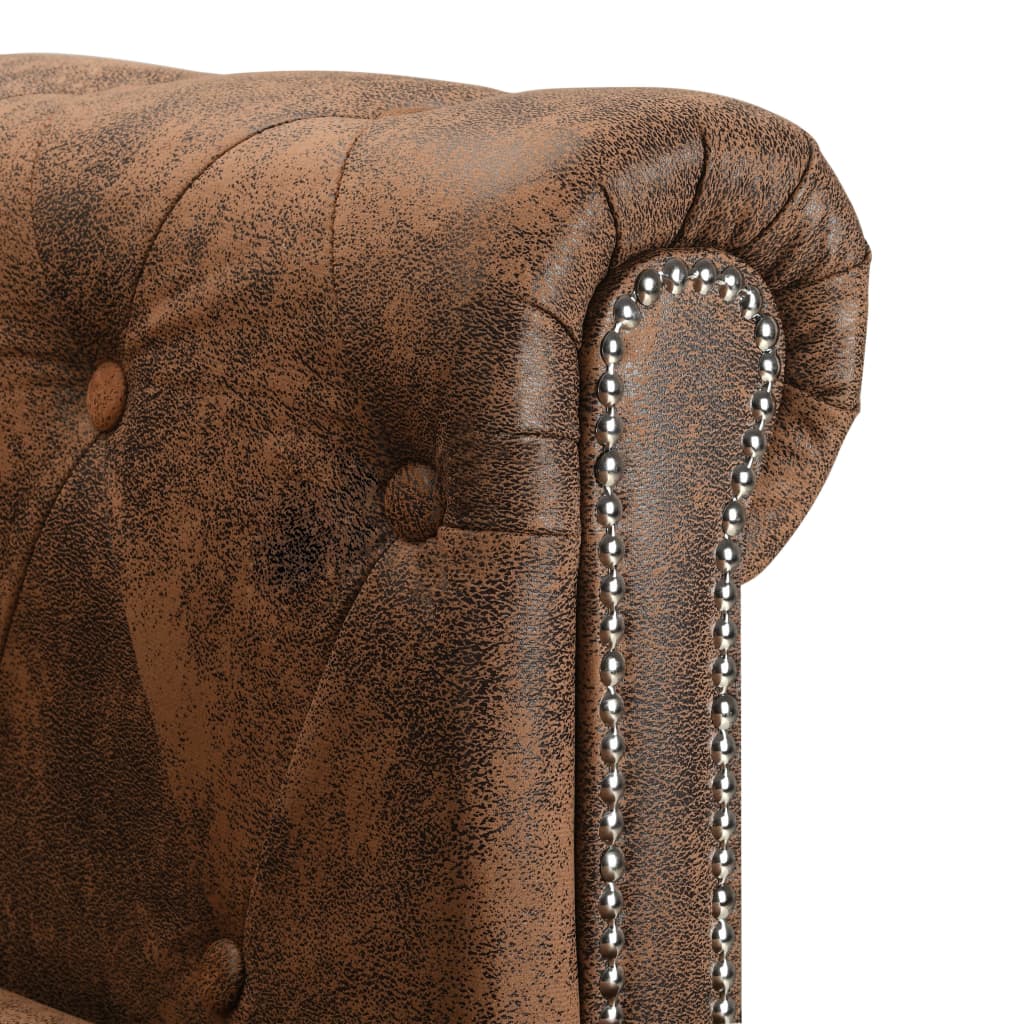 Chesterfield-Sofa L-Form Kunstwildleder Braun