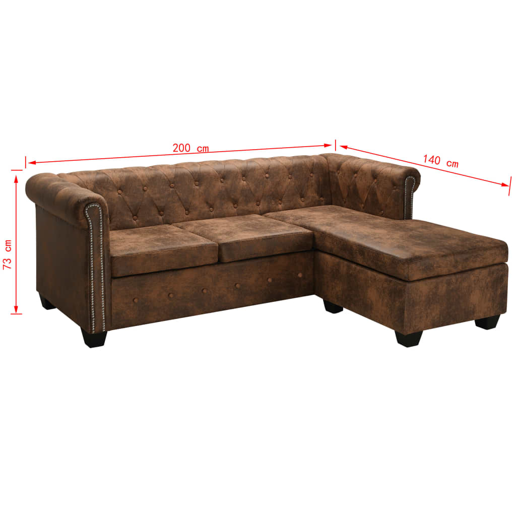 Chesterfield-Sofa L-Form Kunstwildleder Braun