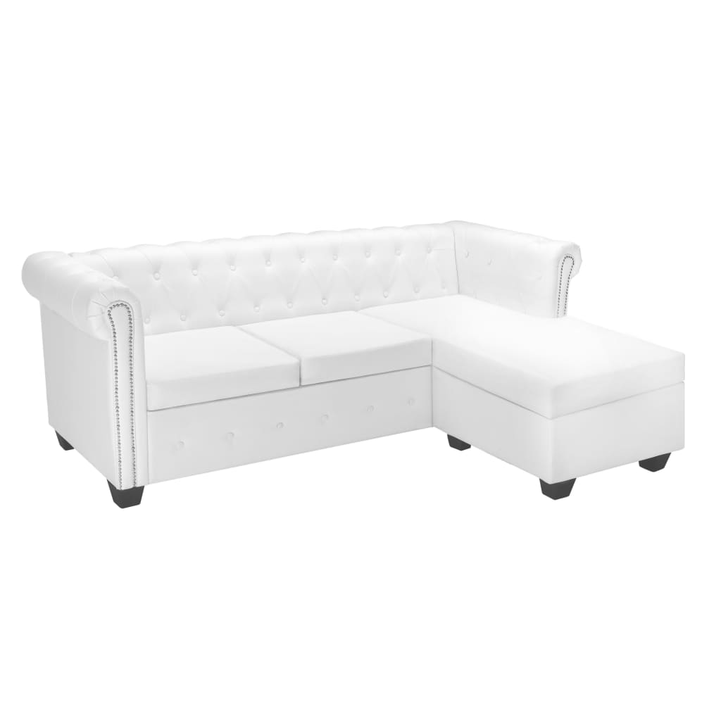 Canapé Chesterfield en L en similicuir blanc