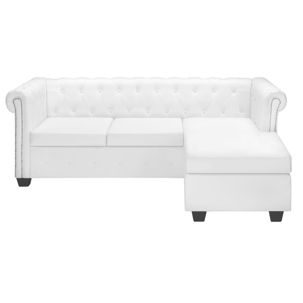 Canapé Chesterfield en L en similicuir blanc