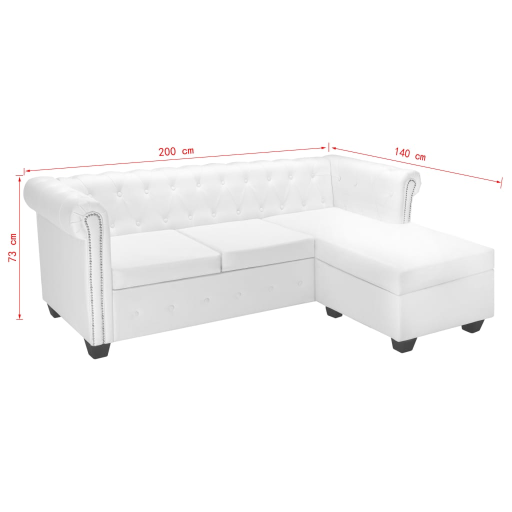 Canapé Chesterfield en L en similicuir blanc