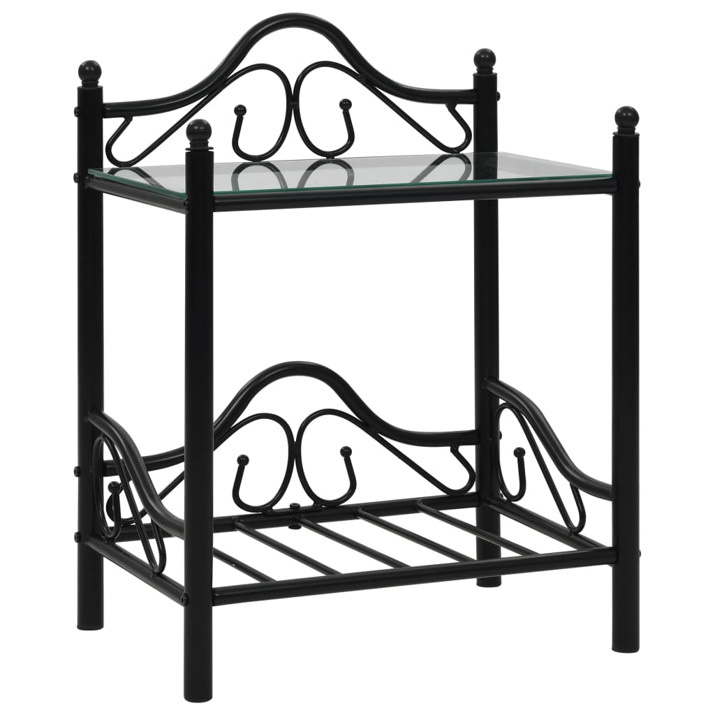 Tables de chevet, lot de 2, acier et verre trempé, 45 x 30,5 x 60 cm, noir