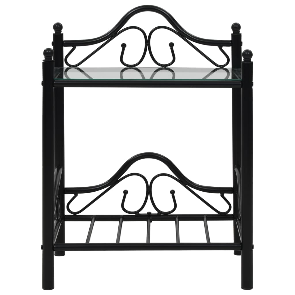 Tables de chevet, lot de 2, acier et verre trempé, 45 x 30,5 x 60 cm, noir