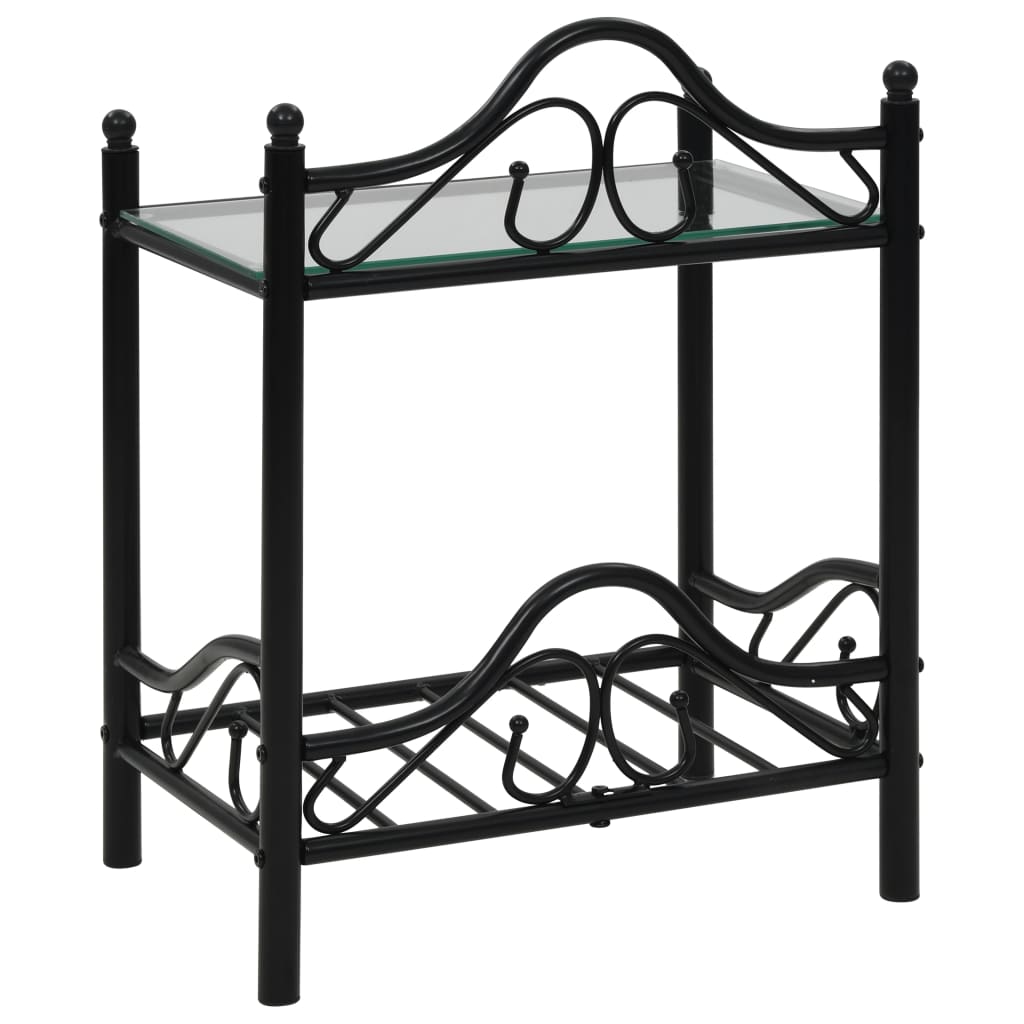 Tables de chevet, lot de 2, acier et verre trempé, 45 x 30,5 x 60 cm, noir