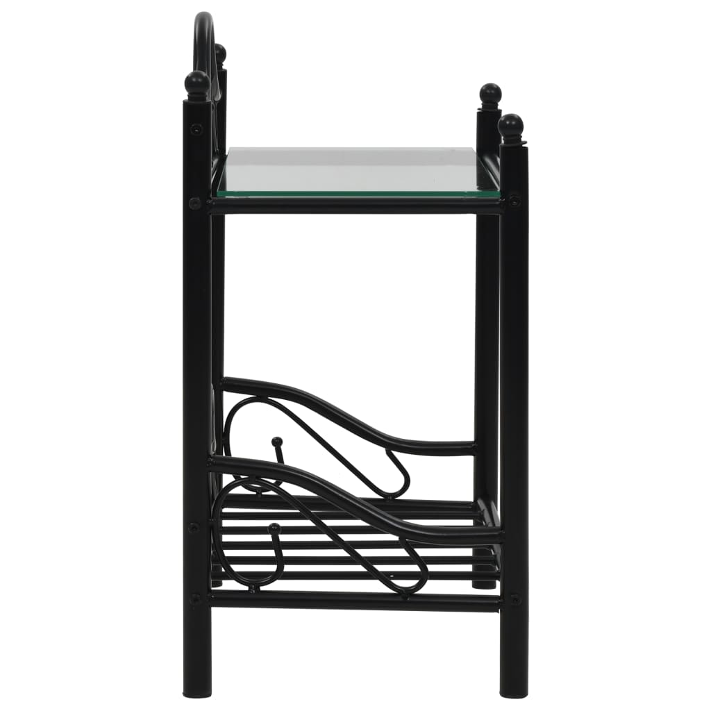 Tables de chevet, lot de 2, acier et verre trempé, 45 x 30,5 x 60 cm, noir