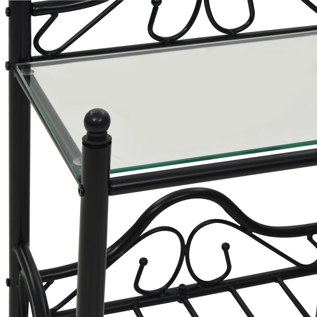 Tables de chevet, lot de 2, acier et verre trempé, 45 x 30,5 x 60 cm, noir