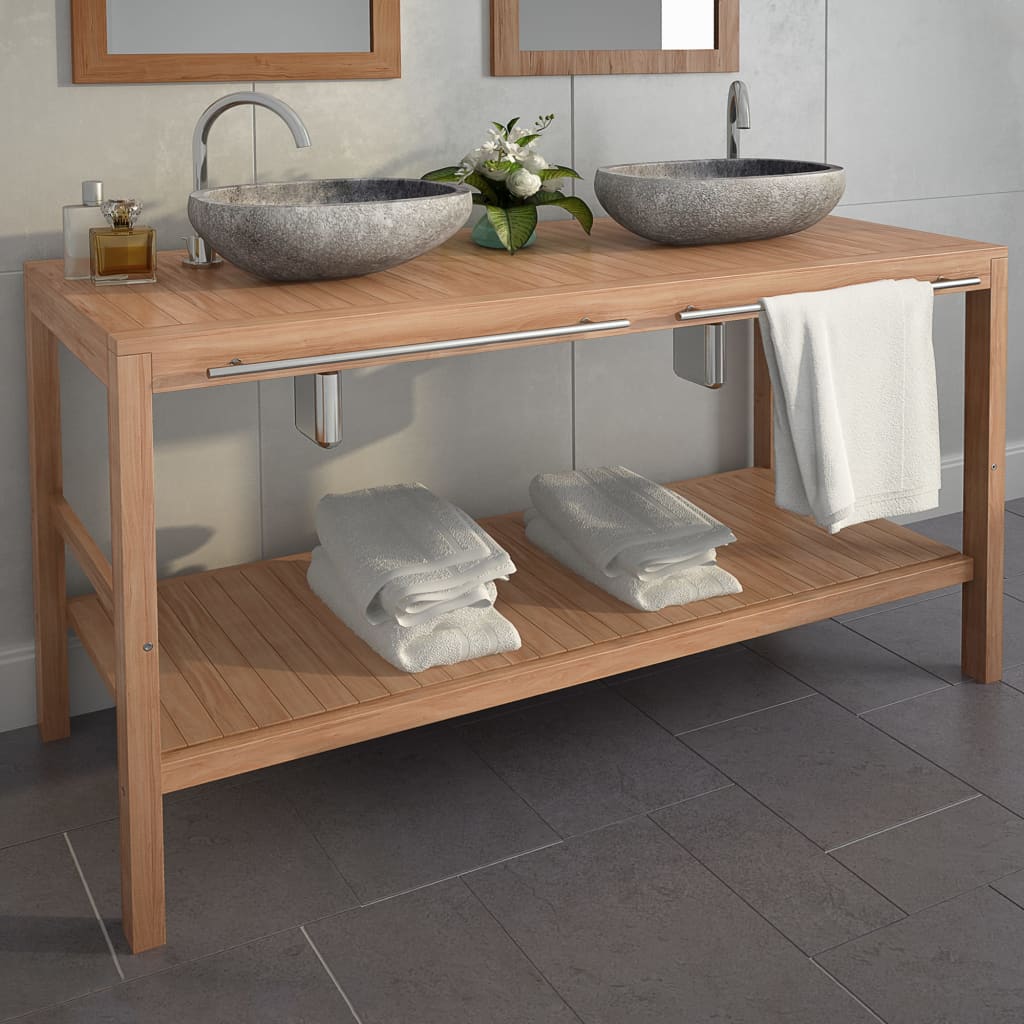 Meuble sous-vasque en teck massif 132x45x75 cm