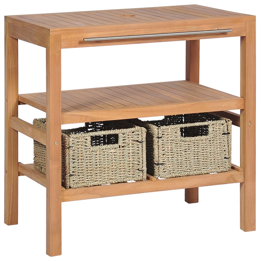 Meuble sous vasque avec 2 paniers en teck massif 74x45x75 cm
