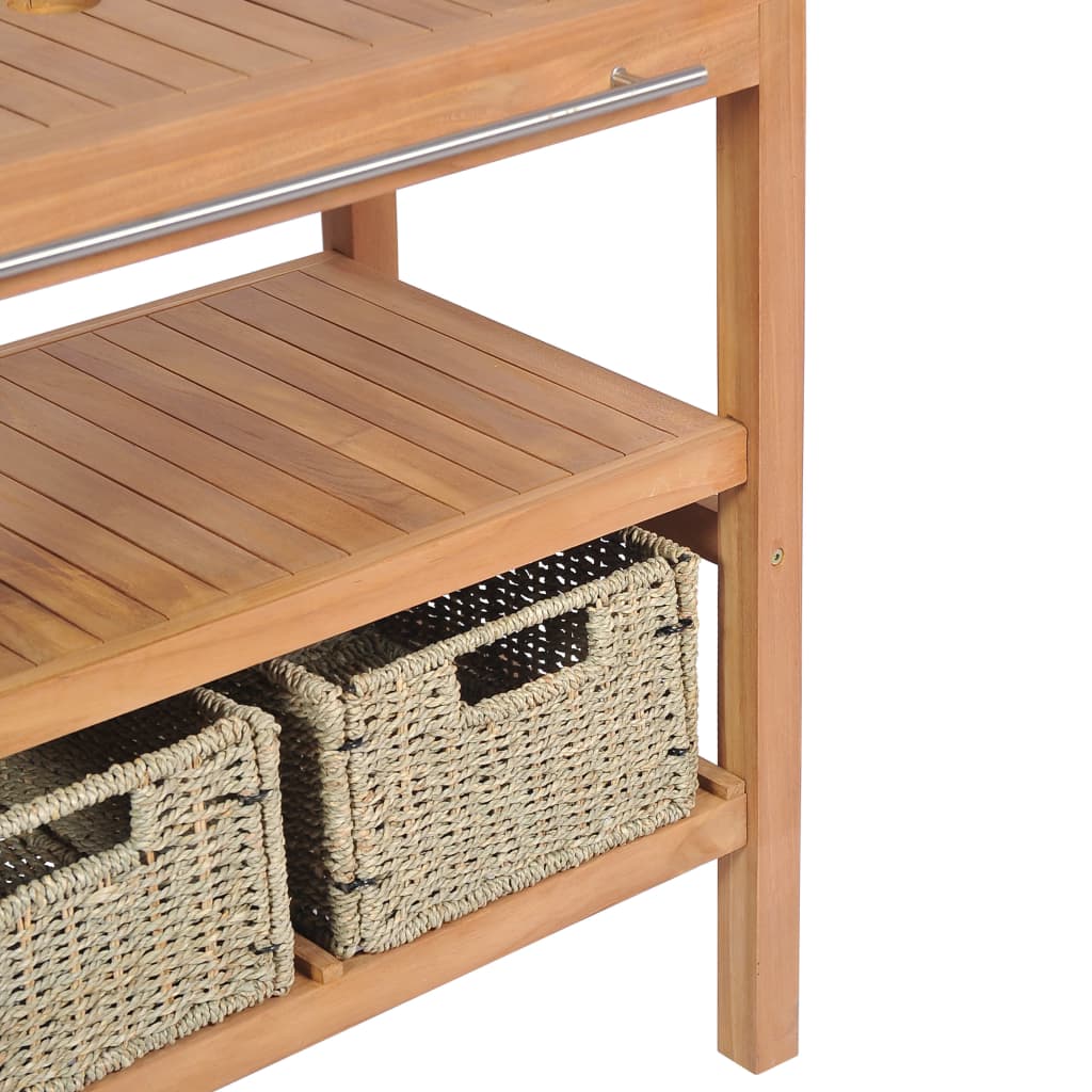 Meuble sous vasque avec 2 paniers en teck massif 74x45x75 cm