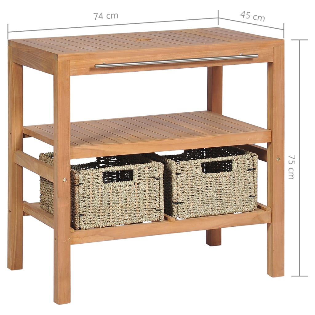 Meuble sous vasque avec 2 paniers en teck massif 74x45x75 cm