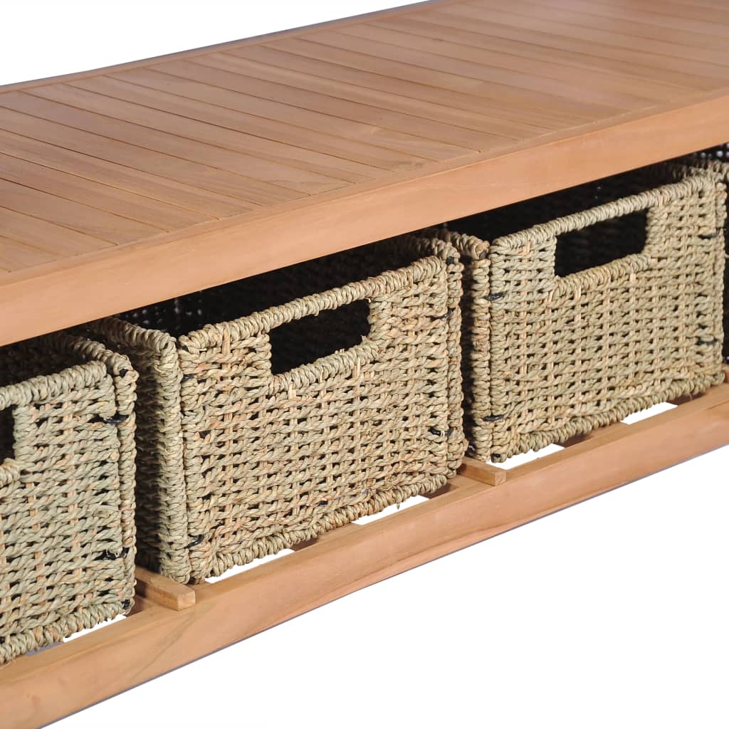 Meuble sous vasque avec 4 paniers, teck massif 132x45x75 cm