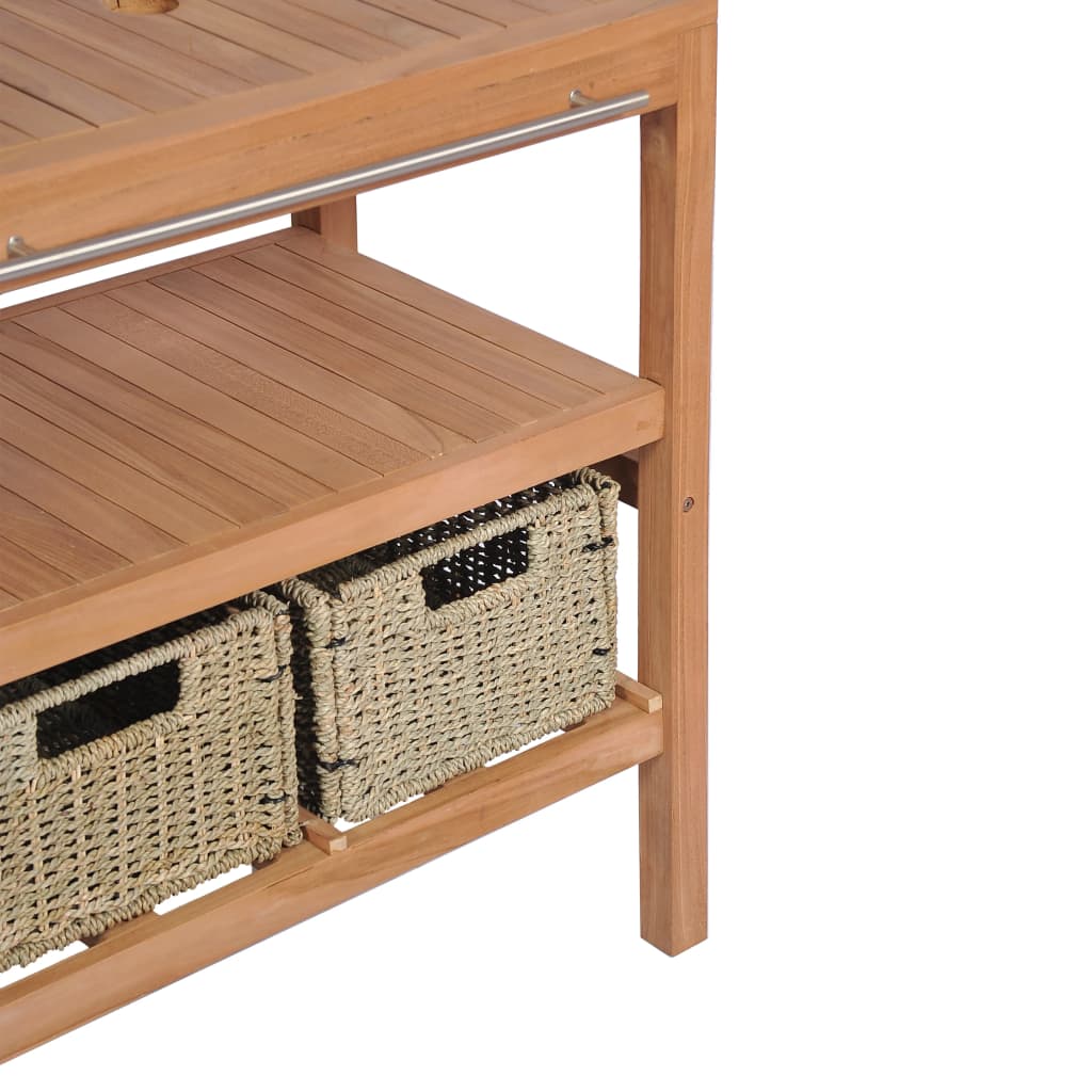 Meuble sous vasque avec 4 paniers, teck massif 132x45x75 cm