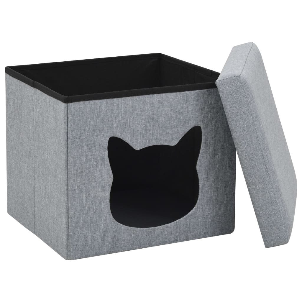 Falthocker Katzenbett Leinenoptik 37×33×33 cm Grau