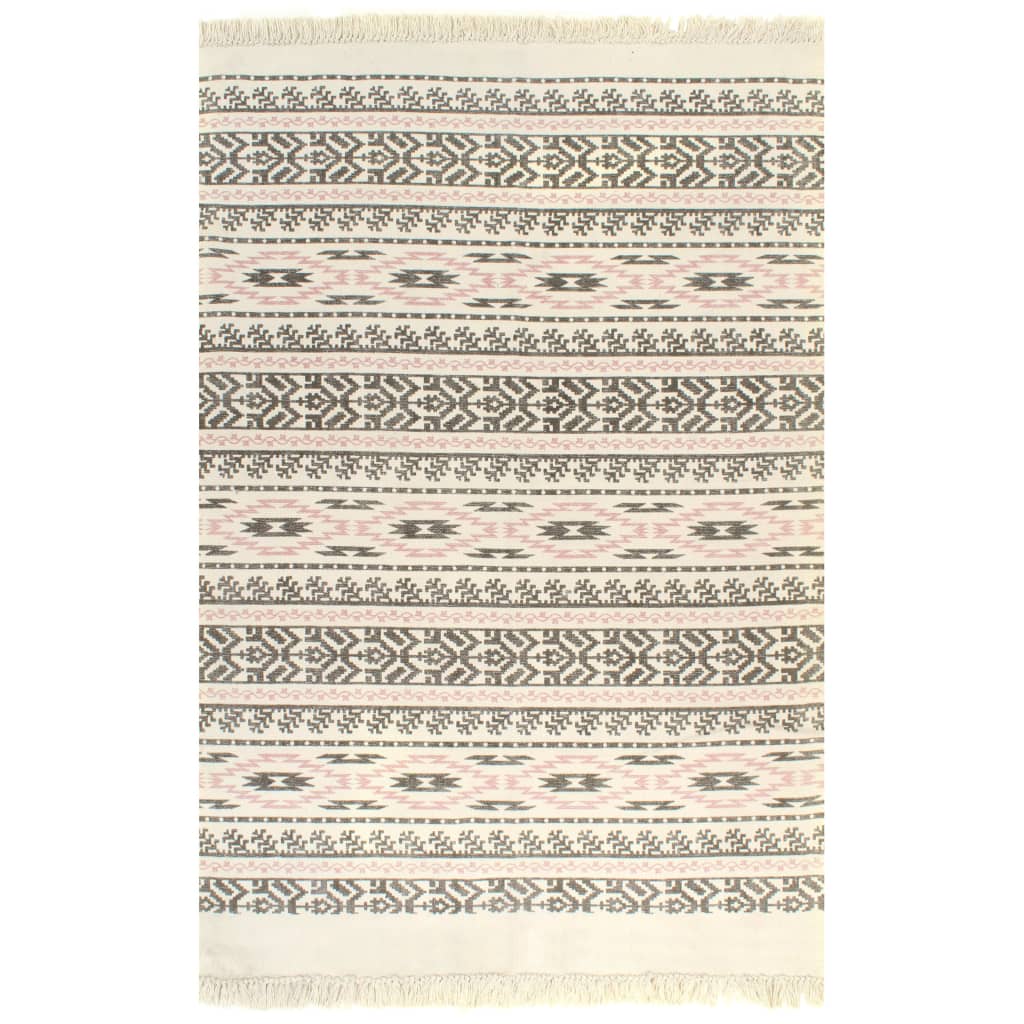 Kelim-Teppich Baumwolle 120x180 cm mit Muster Grau/Rosa