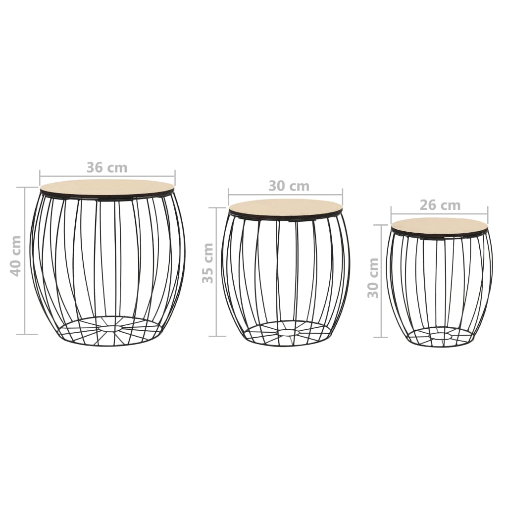 3-tlg. Couchtisch-Set Pappel-Sperrholz Eisen