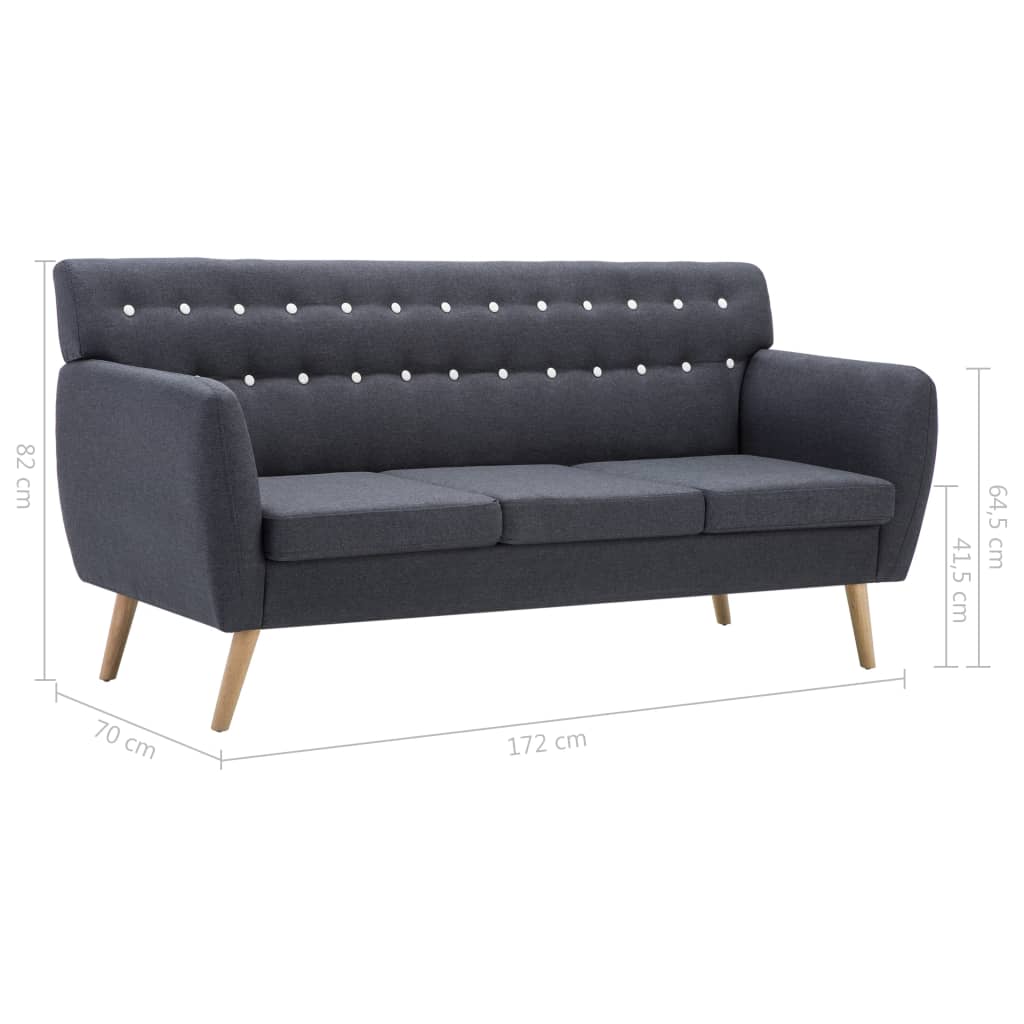 Canapé 3 places en tissu 172x70x82 cm gris foncé