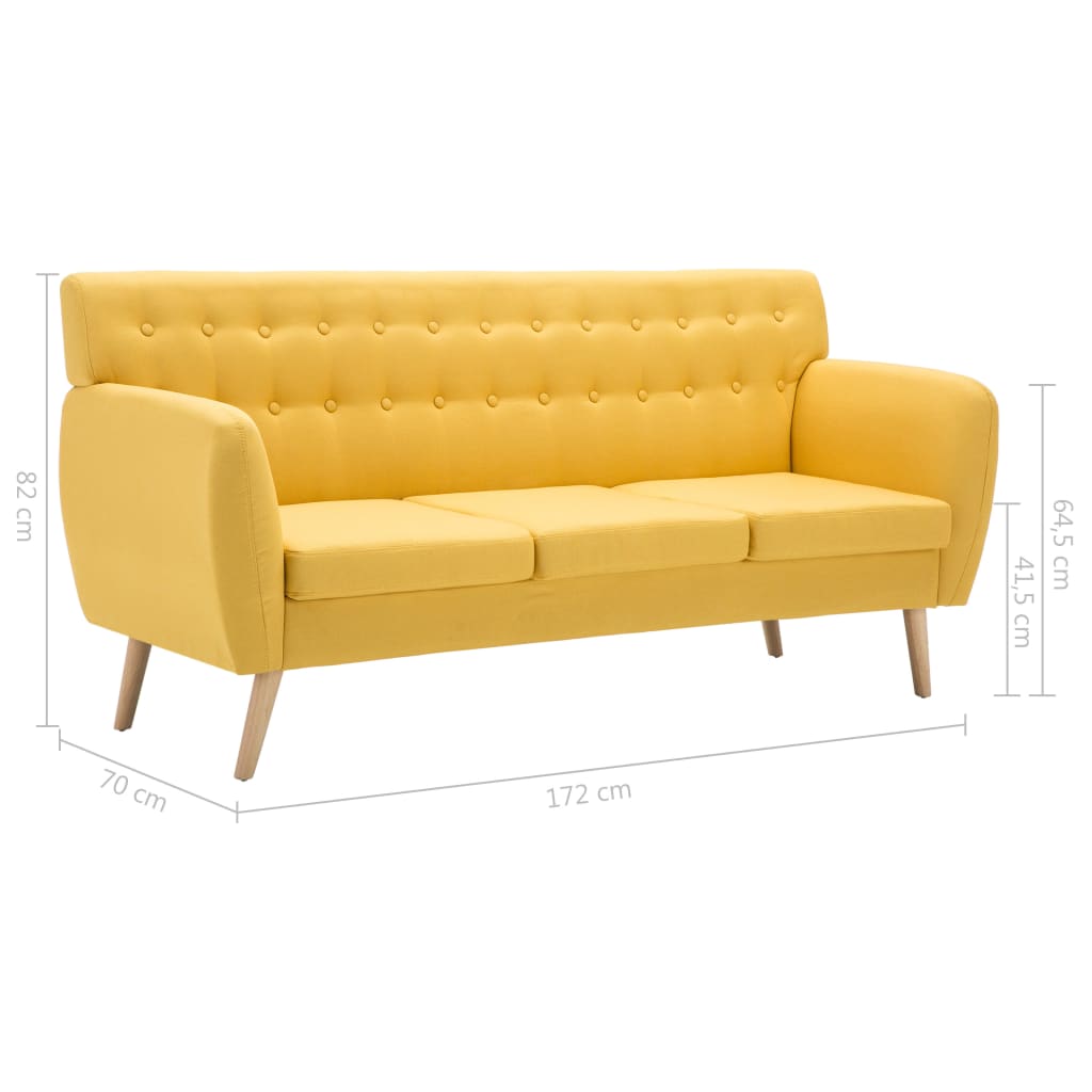 Canapé 3 places en tissu jaune 172x70x82 cm