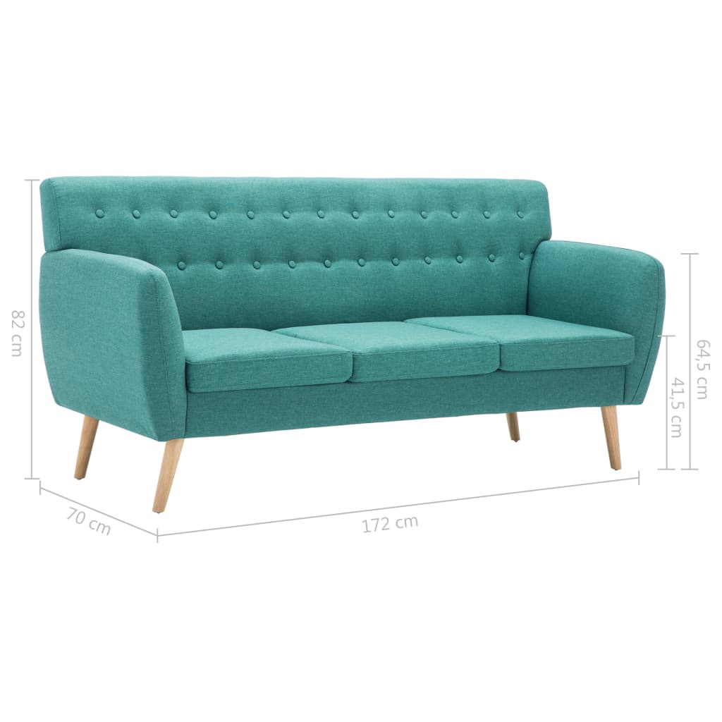 Canapé 3 places en tissu vert 172x70x82 cm