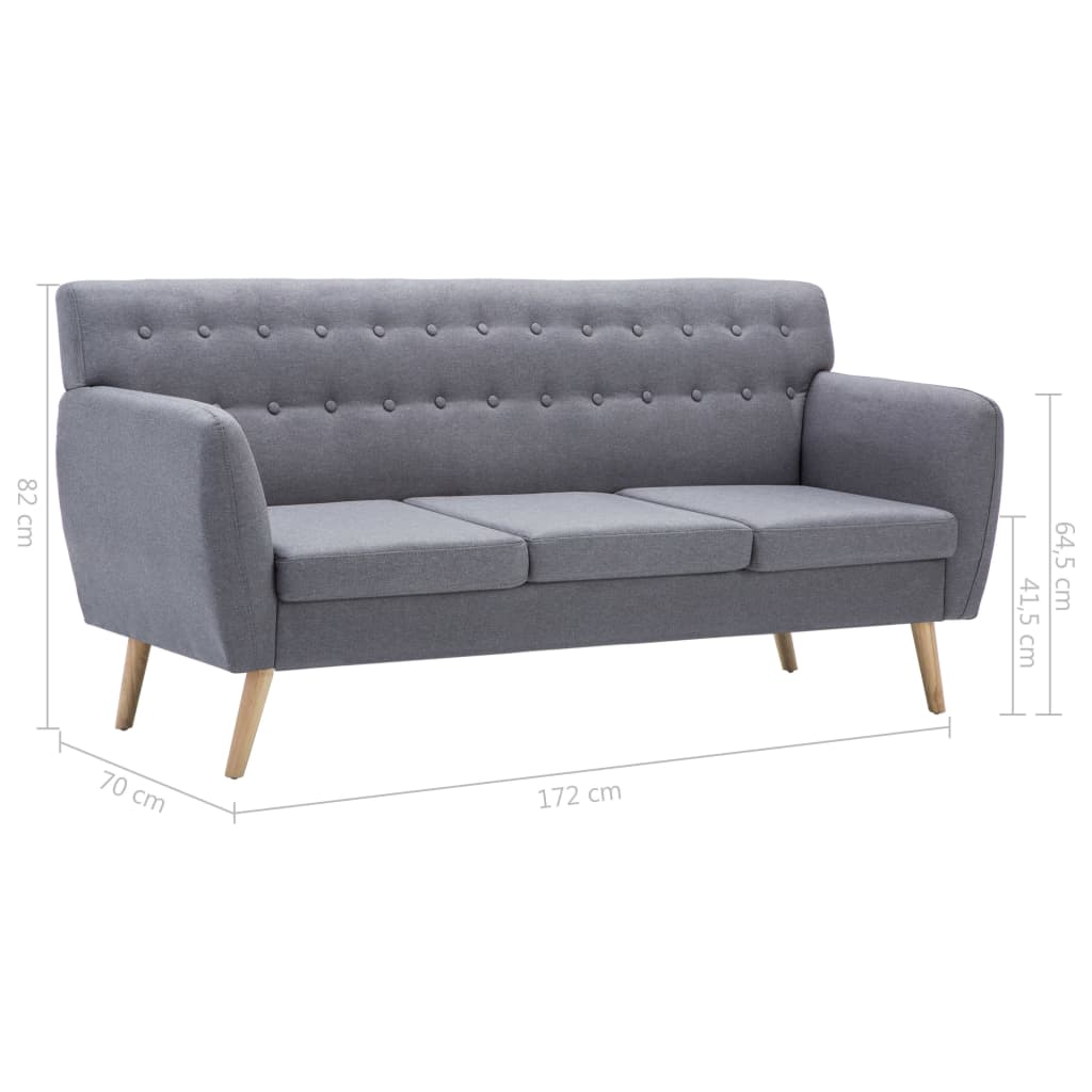 Canapé 3 places en tissu 172x70x82 cm gris clair