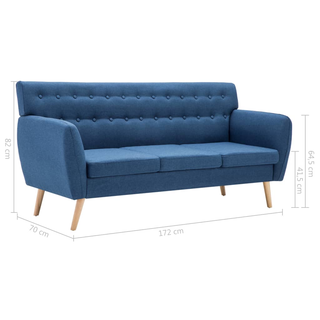 Canapé 3 places en tissu bleu 172x70x82 cm