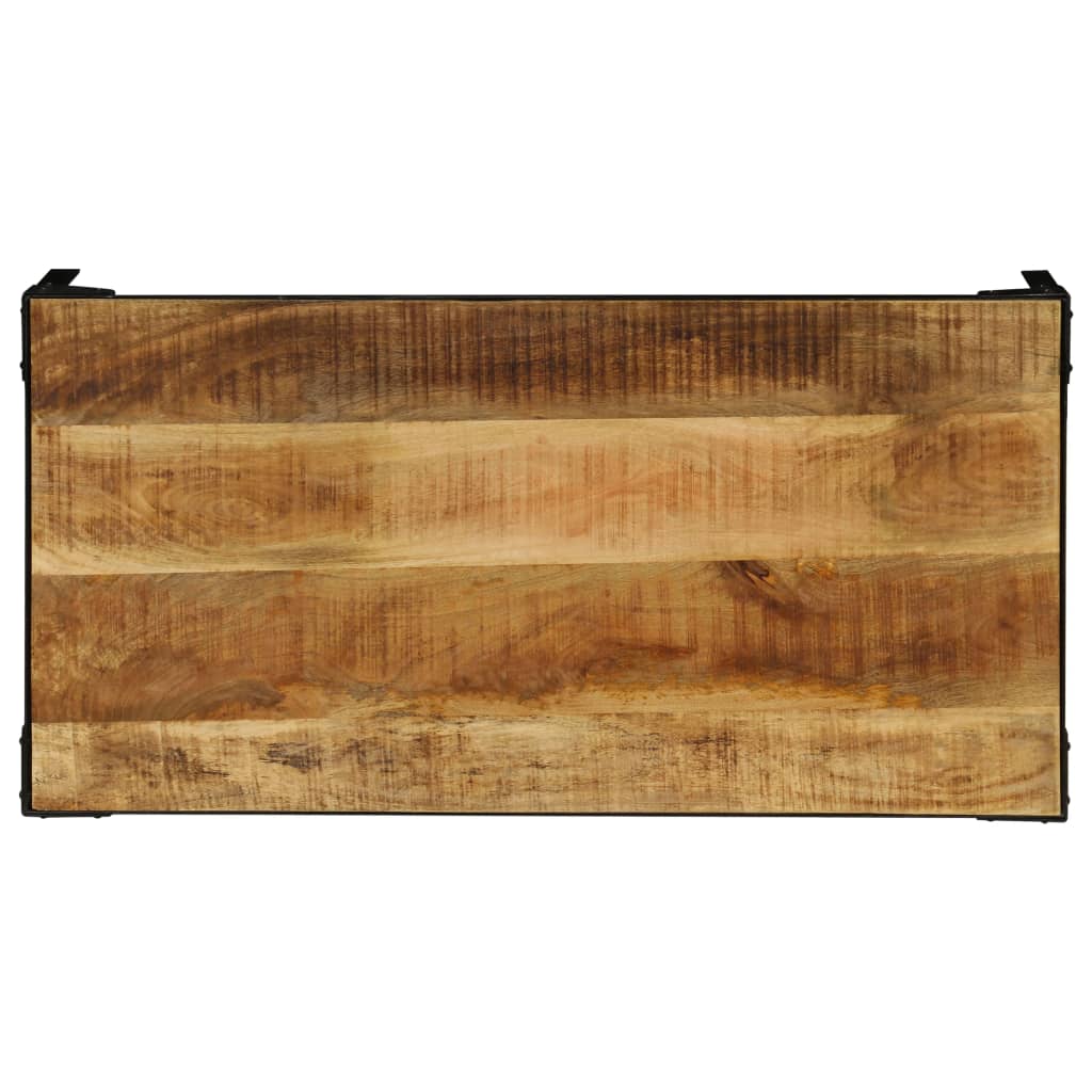 Coffee table rough solid mango wood and steel 110 cm