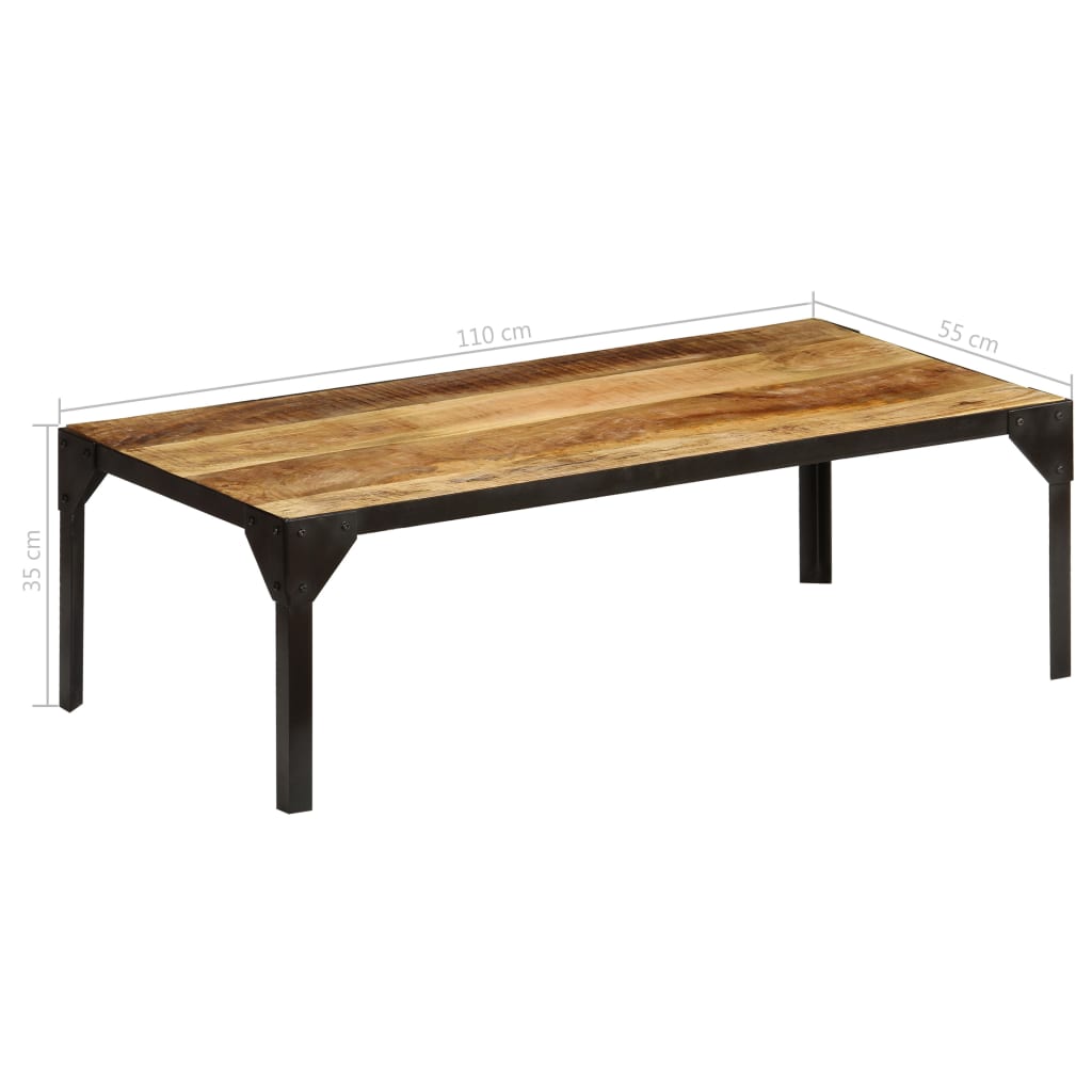 Coffee table rough solid mango wood and steel 110 cm