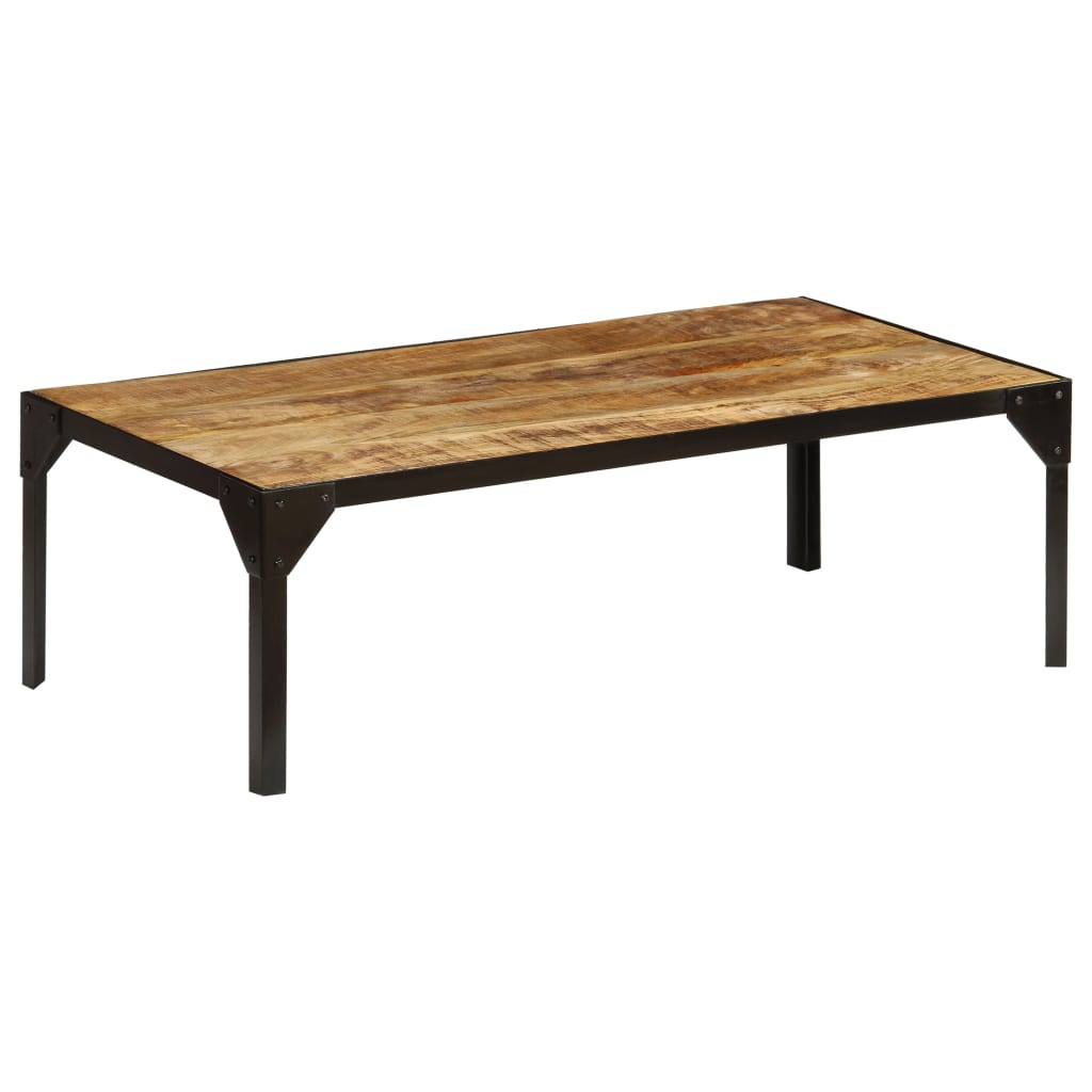 Coffee table rough solid mango wood and steel 110 cm