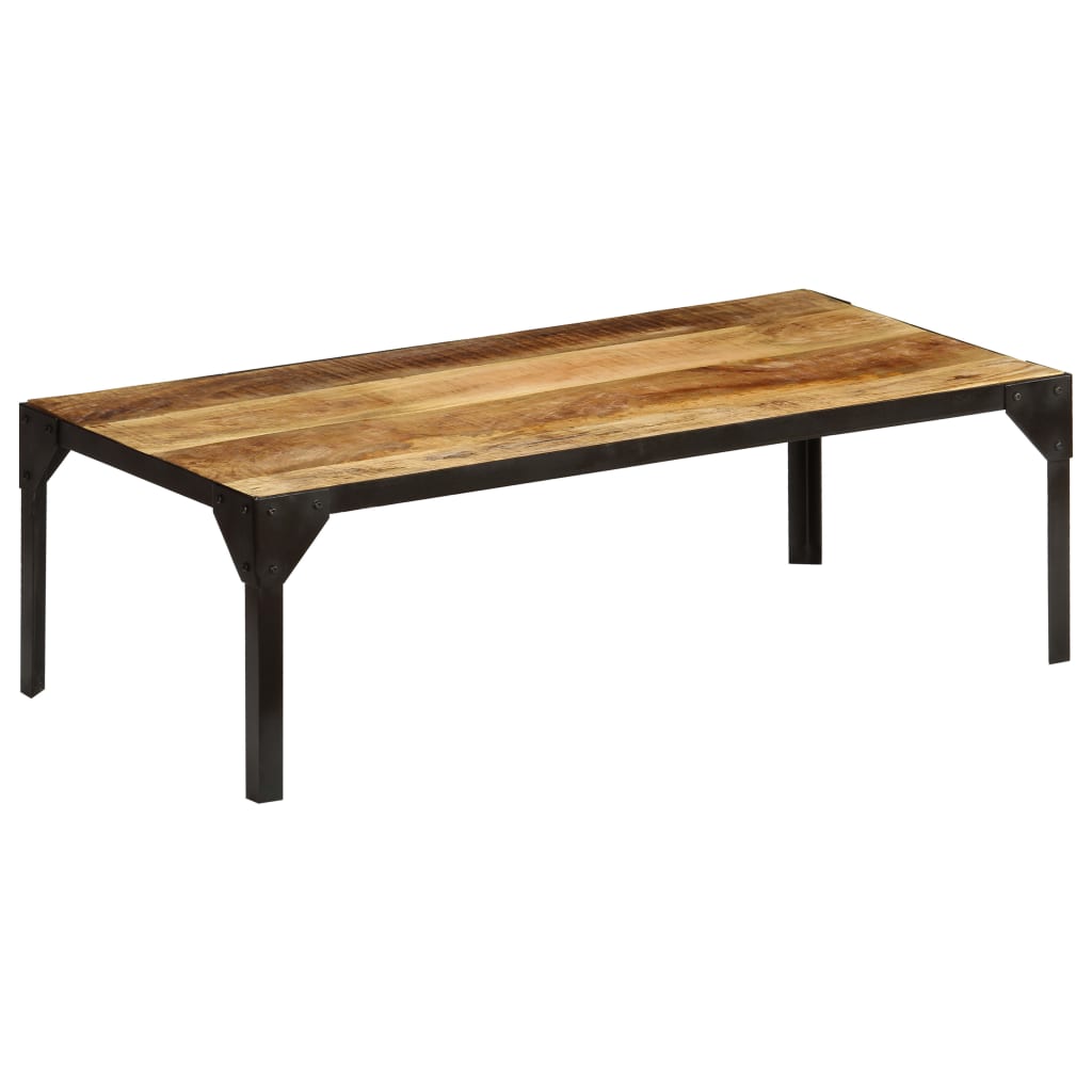 Coffee table rough solid mango wood and steel 110 cm