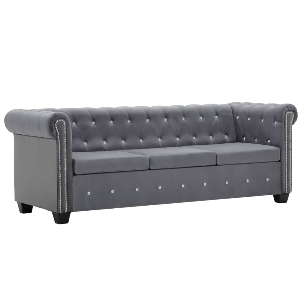 Chesterfield Sofa 3-Sitzer Samtbezug 199x75x72 cm Grau