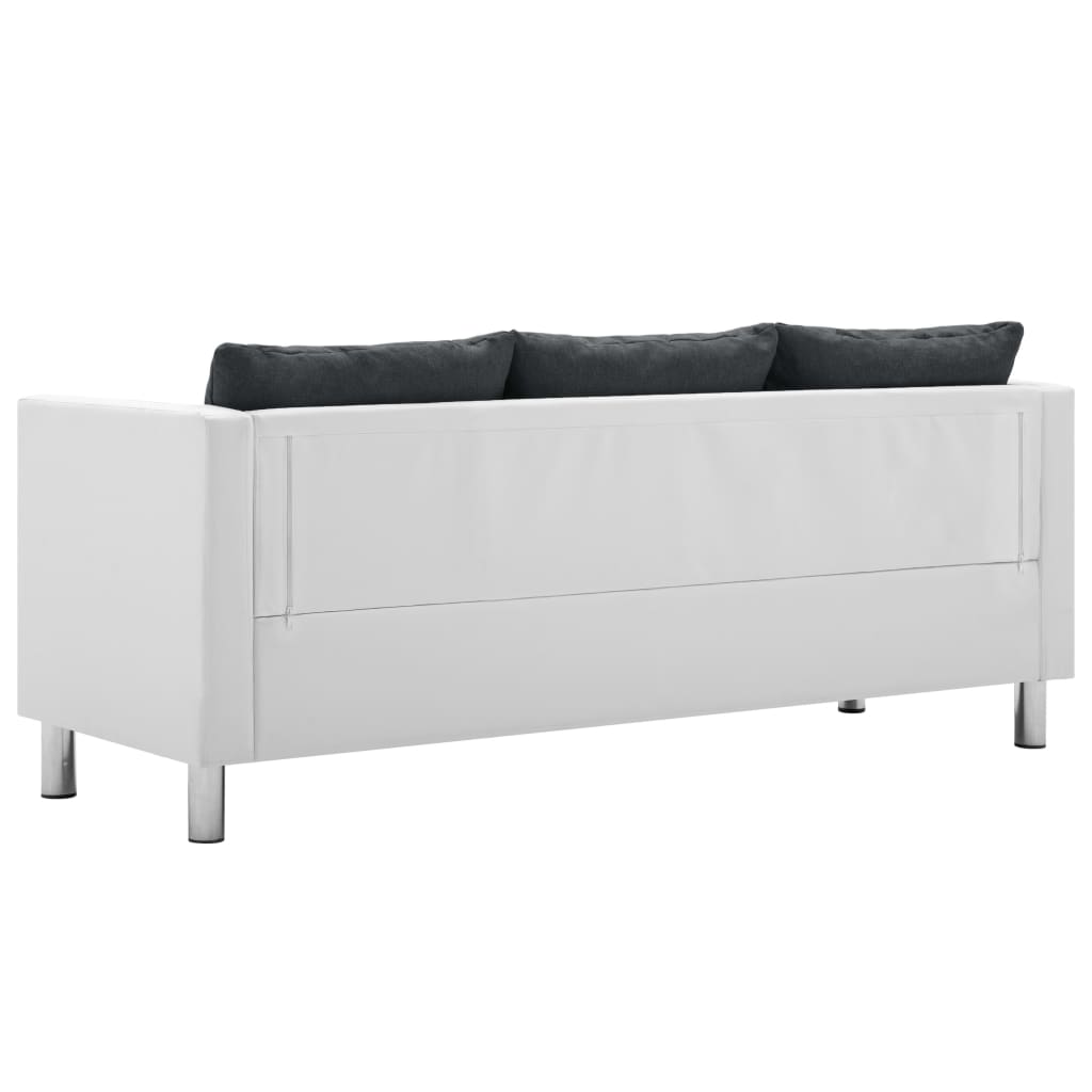 Sofa 3-Sitzer Kunstleder Weiß und Dunkelgrau