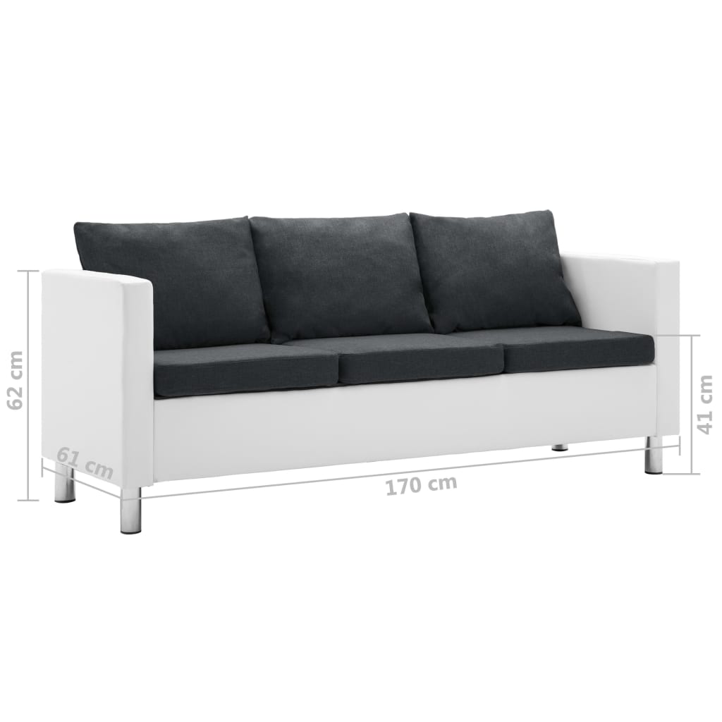 Sofa 3-Sitzer Kunstleder Weiß und Dunkelgrau