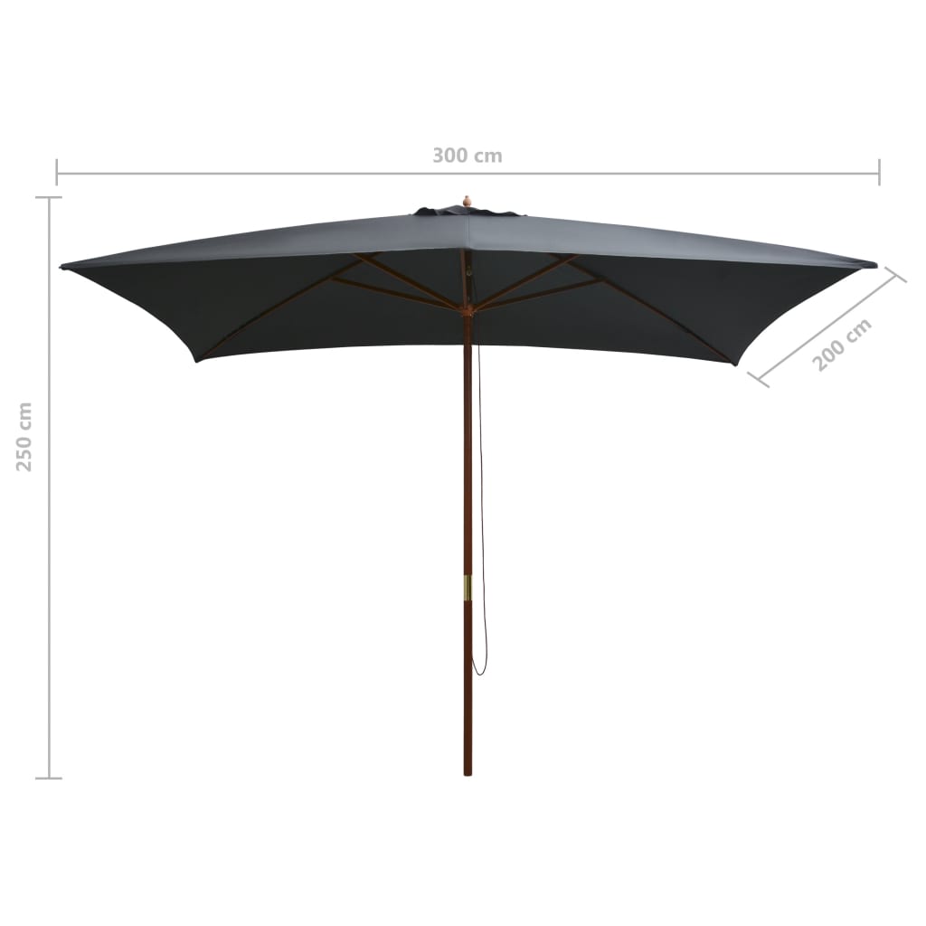 Parasol with wooden pole 200x300 cm anthracite