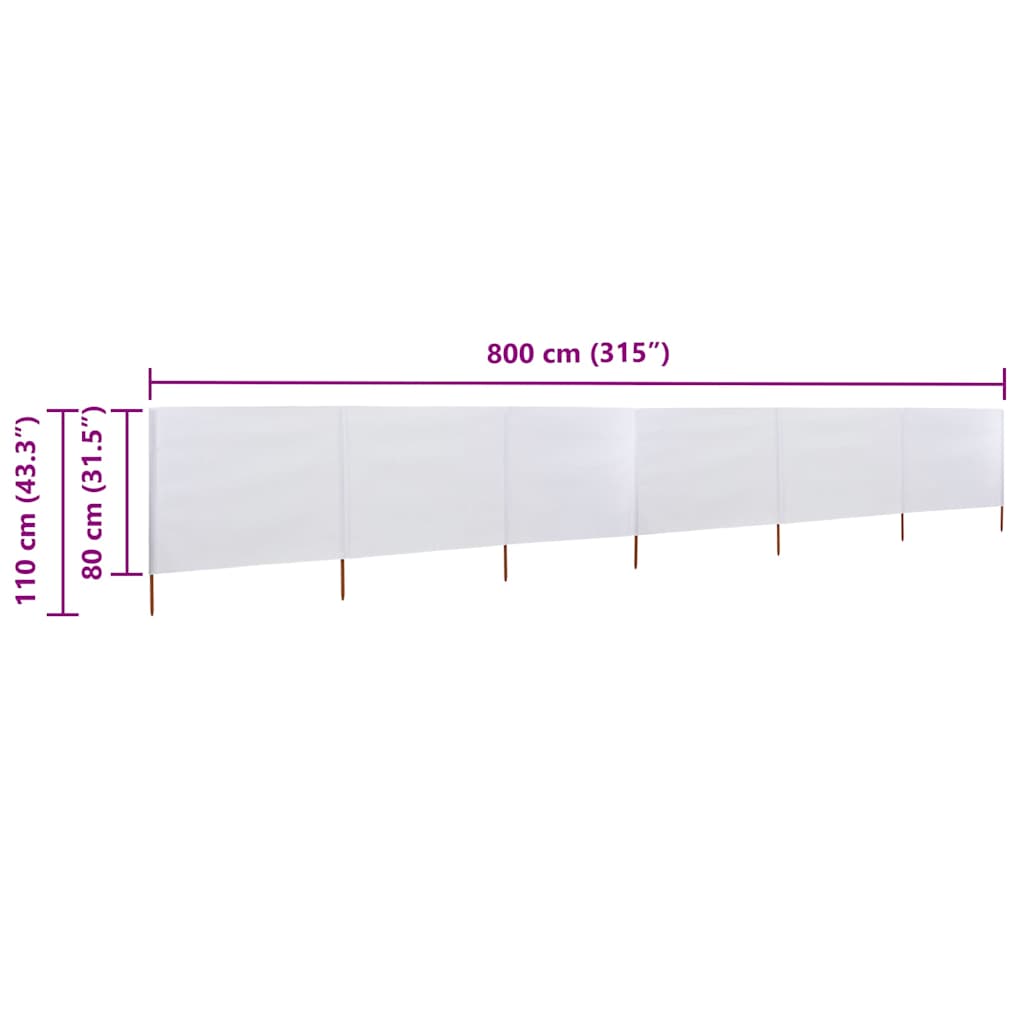 6-piece windbreak fabric 800 x 80 cm white