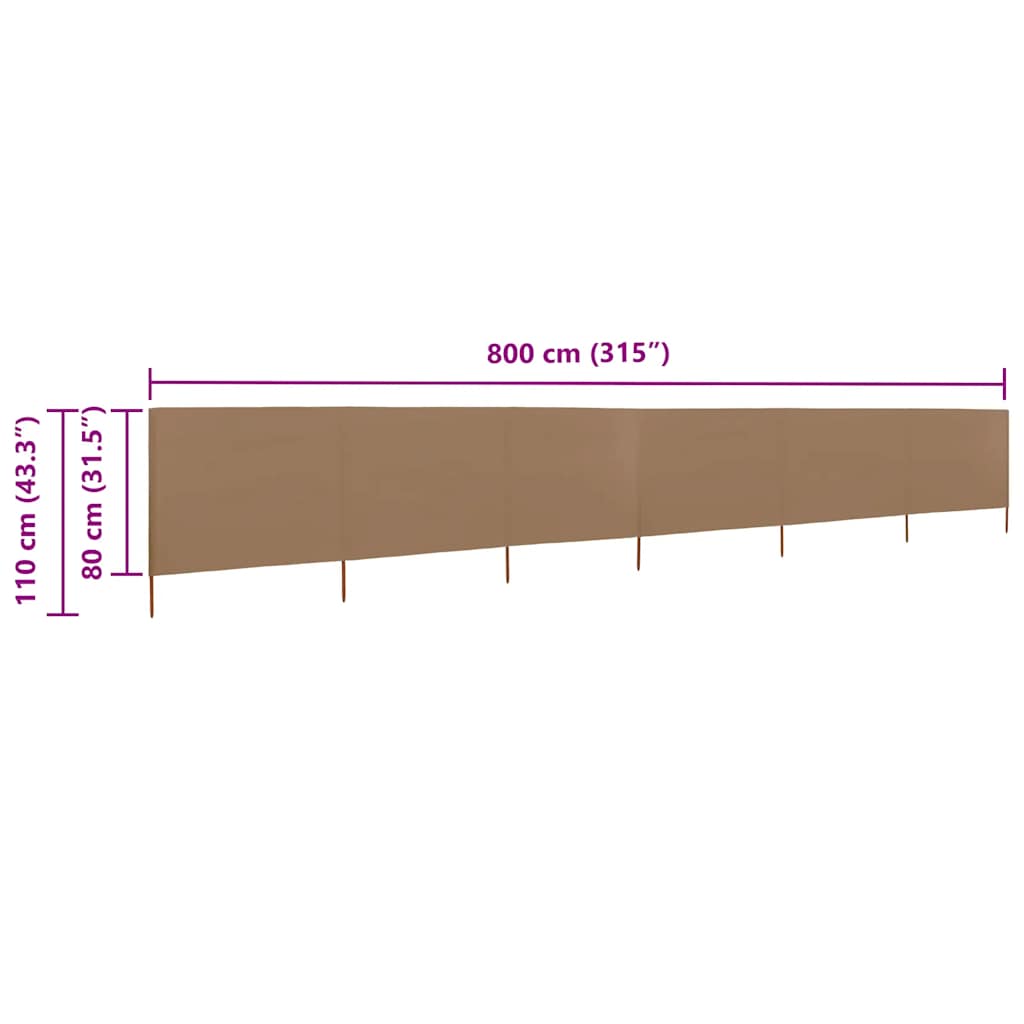 6-teiliges Windschutzgewebe 800 x 80 cm Taupe