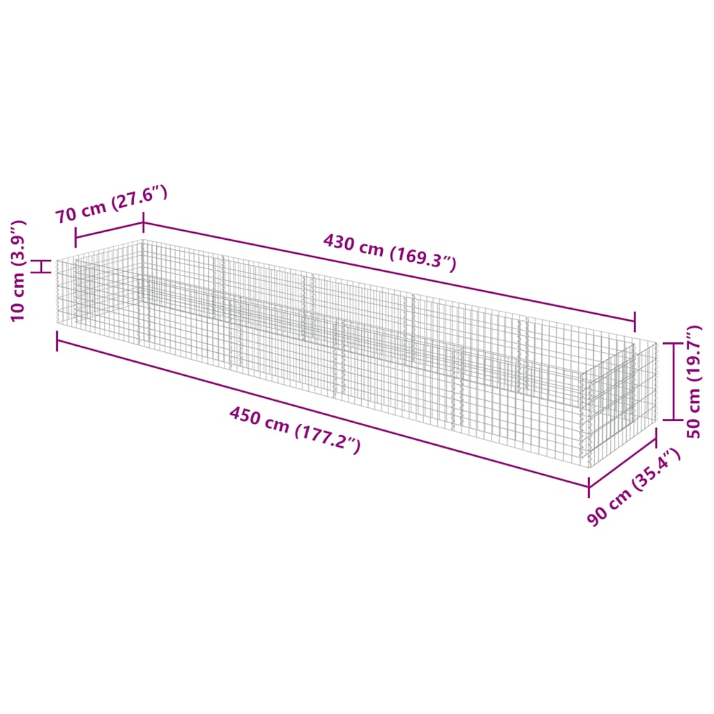 Gabionen-Hochbeet Verzinkter Stahl 450×90×50 cm