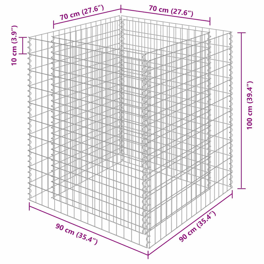 Gabionen-Hochbeet Verzinkter Stahl 90×90×100 cm