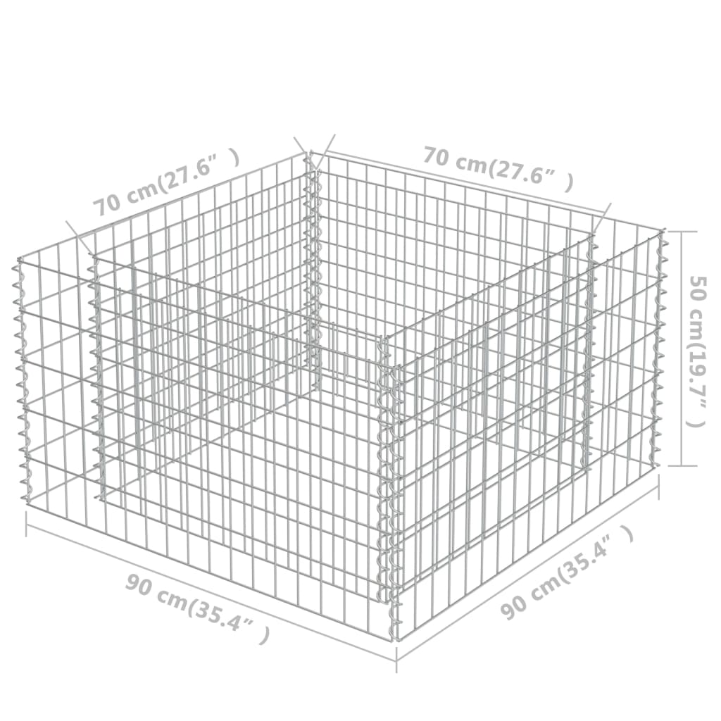 Gabionen-Hochbeet Verzinkter Stahl 90×90×50 cm