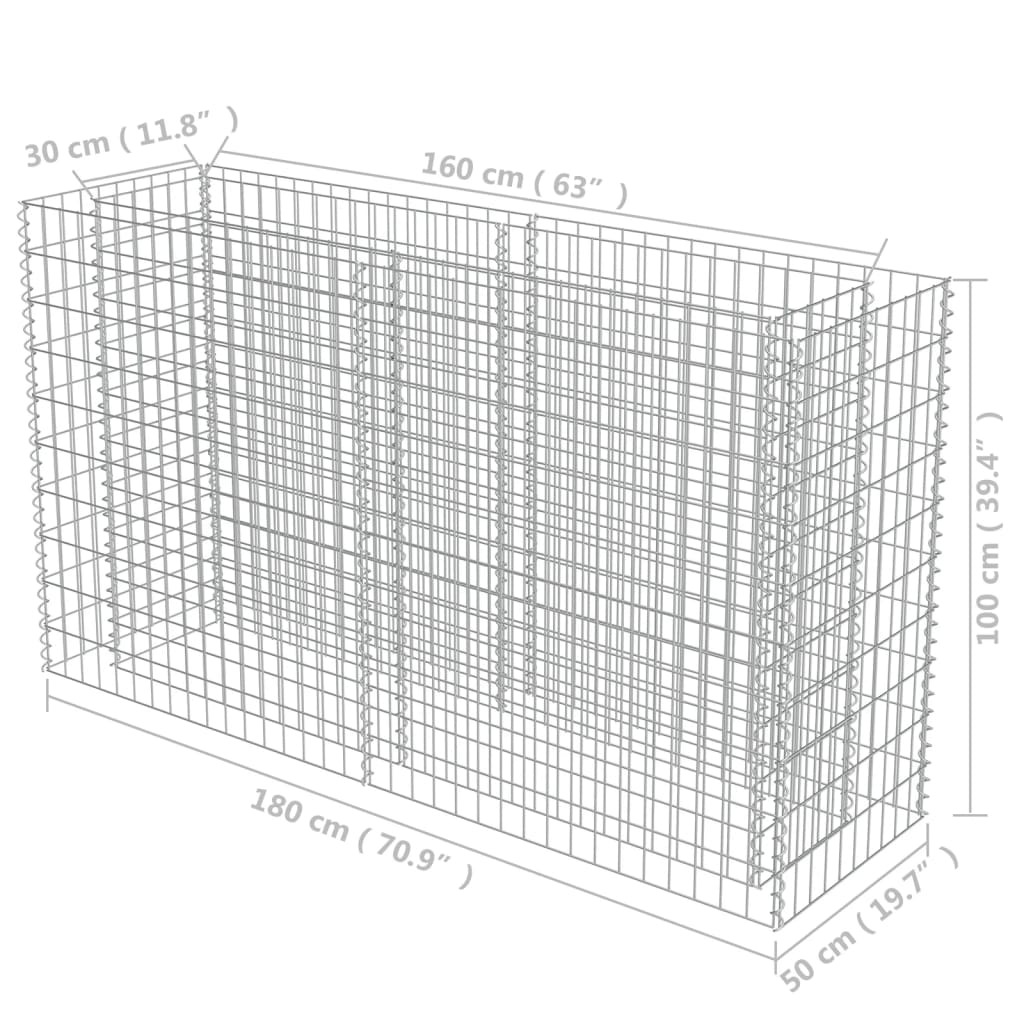 Gabionen-Hochbeet Verzinkter Stahl 180×50×100 cm