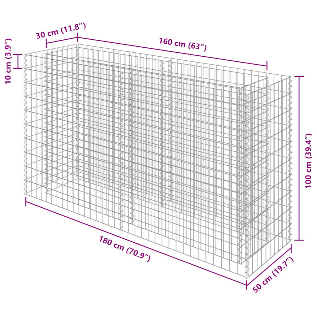 Gabionen-Hochbeet Verzinkter Stahl 180×50×100 cm